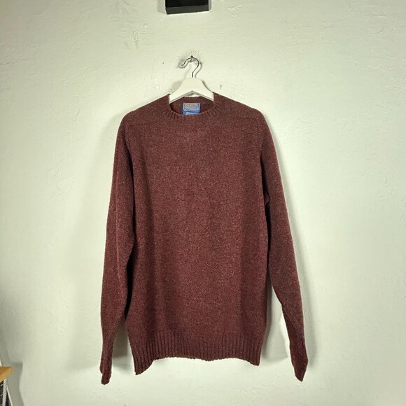 Pendleton Mens Burgundy Shetland Wool Sweater Large Crew Neck Pullover USA Made - Picture 1 of 8